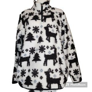 #058. NWT Teddy Fleece Nordic Deer Pocket Pullover-Vera Bradley